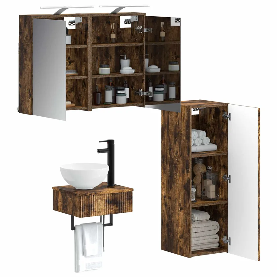 Ensemble d'armoire de salle de bain 4 pcs Chêne fumé - 3