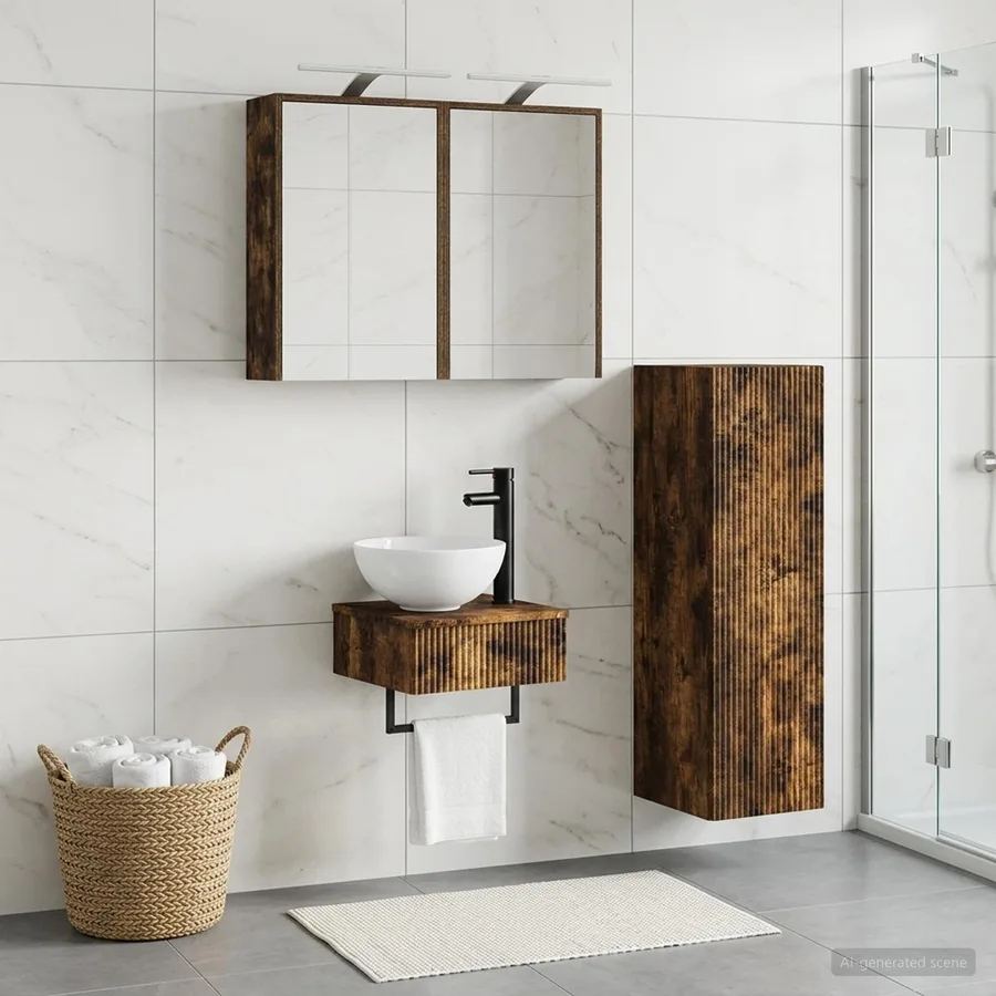 Ensemble d'armoire de salle de bain 4 pcs Chêne fumé - 4