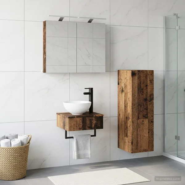 Ensemble d'armoire de salle de bain 4 pcs Bois ancien