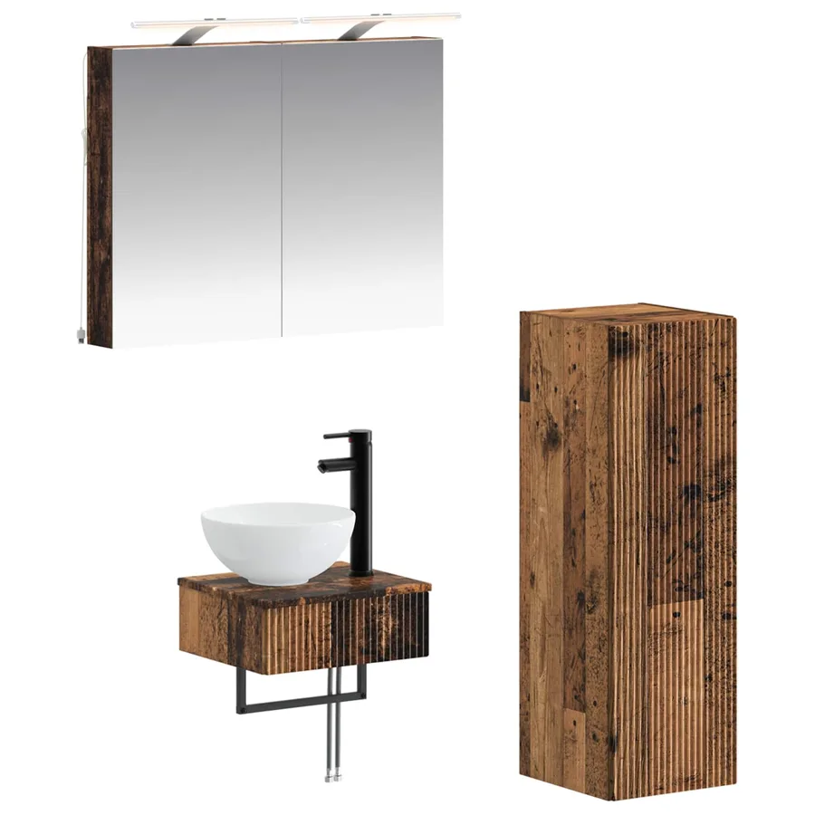 Ensemble d'armoire de salle de bain 4 pcs Bois ancien - 2
