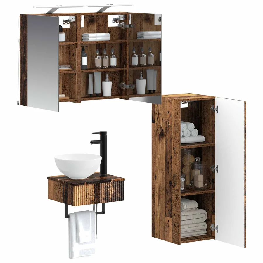 Ensemble d'armoire de salle de bain 4 pcs Bois ancien - 3