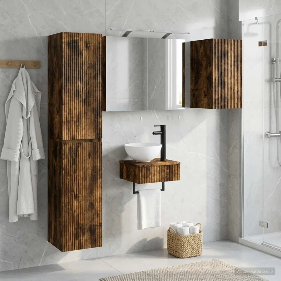Ensemble de mobilier de salle de bain 5 pcs Chêne fumé