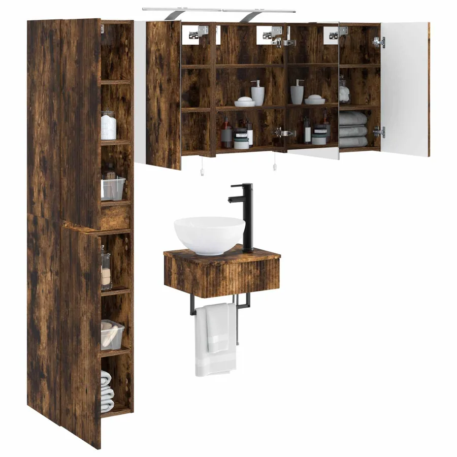 Ensemble de mobilier de salle de bain 5 pcs Chêne fumé - 3