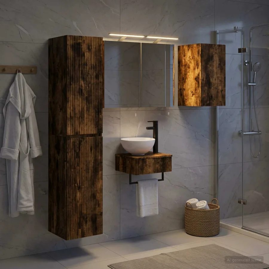 Ensemble de mobilier de salle de bain 5 pcs Chêne fumé - 4
