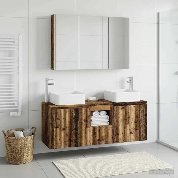 Ensemble d'armoire de salle de bain 4 pcs Bois ancien