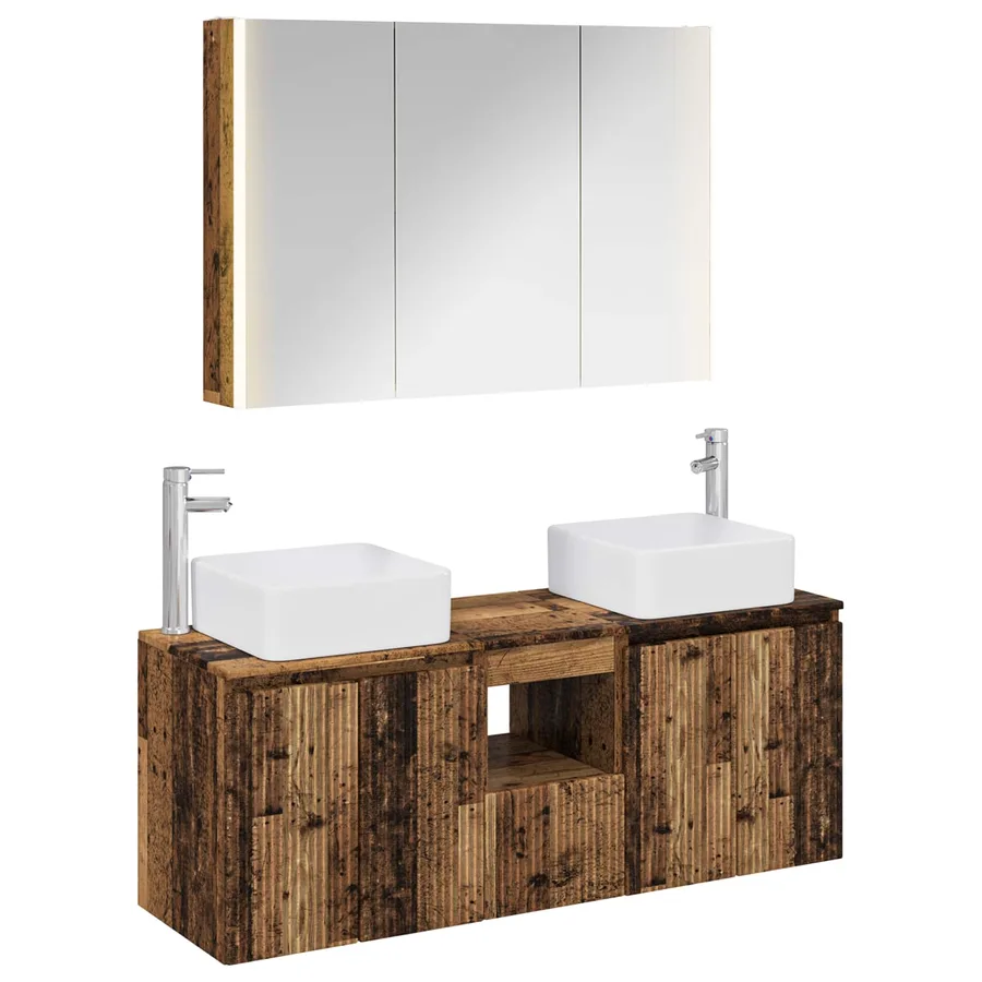 Ensemble d'armoire de salle de bain 4 pcs Bois ancien - 2