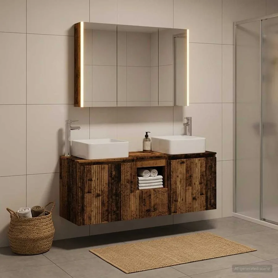 Ensemble d'armoire de salle de bain 4 pcs Bois ancien - 4