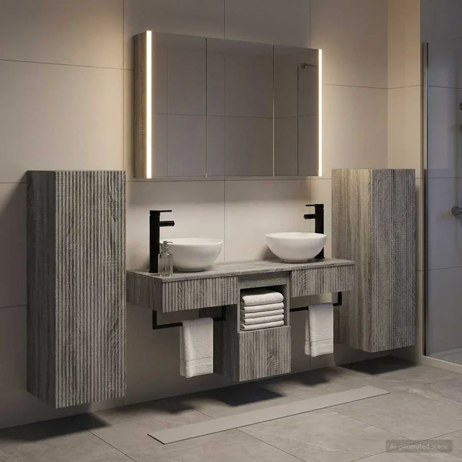 Ensemble de mobilier de salle de bain 6 pcs Sonoma gris