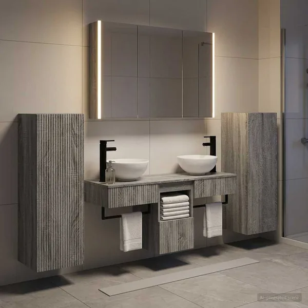 Ensemble de mobilier de salle de bain 6 pcs Sonoma gris