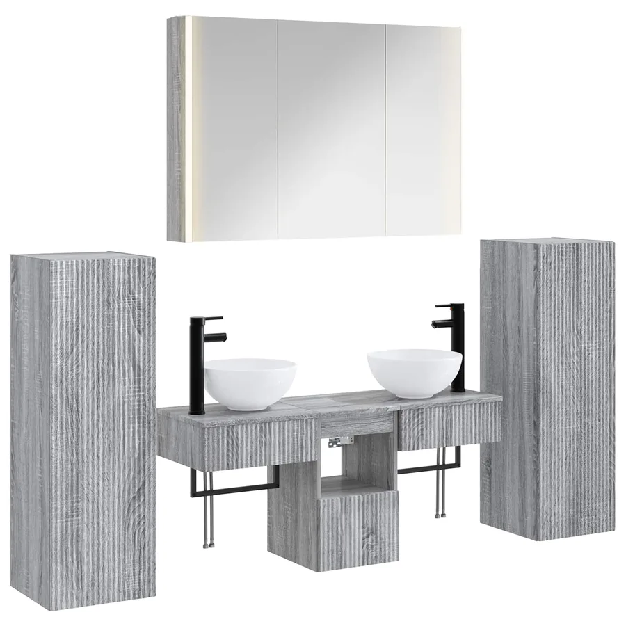 Ensemble de mobilier de salle de bain 6 pcs Sonoma gris - 2