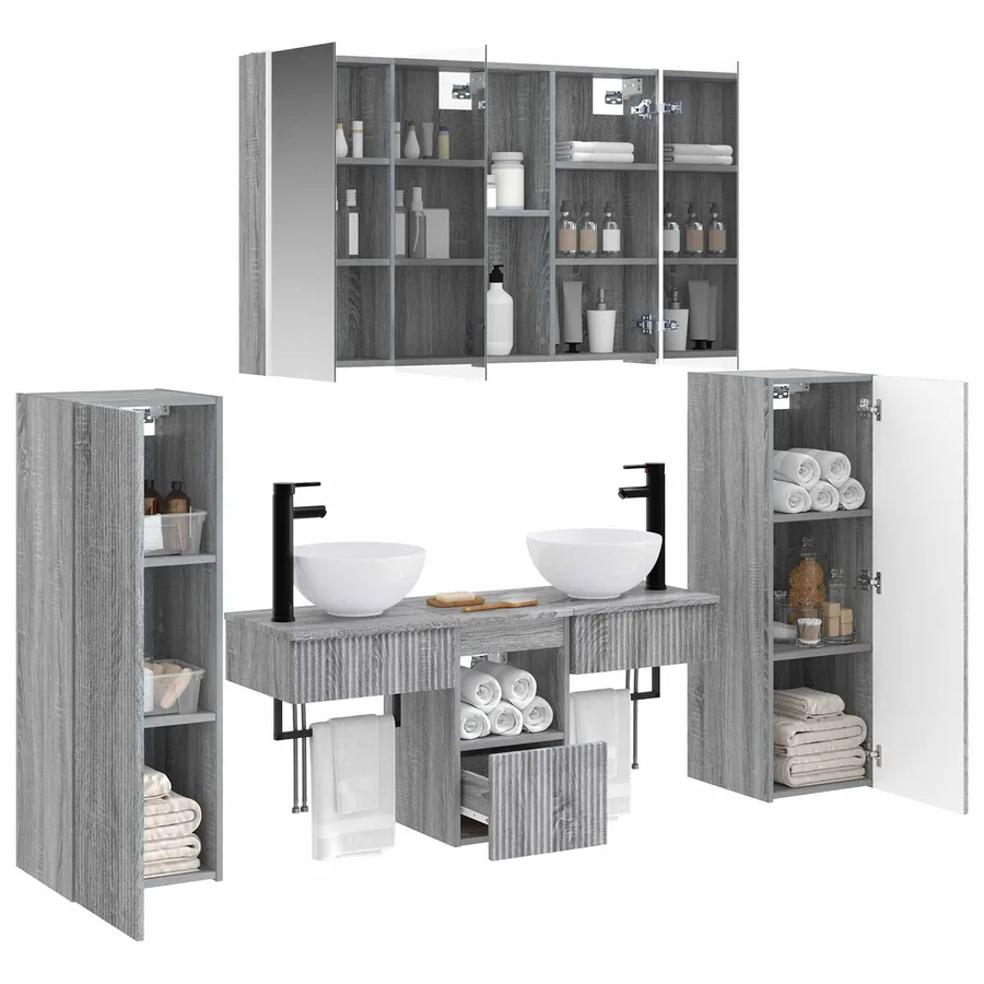 Ensemble de mobilier de salle de bain 6 pcs Sonoma gris - 3