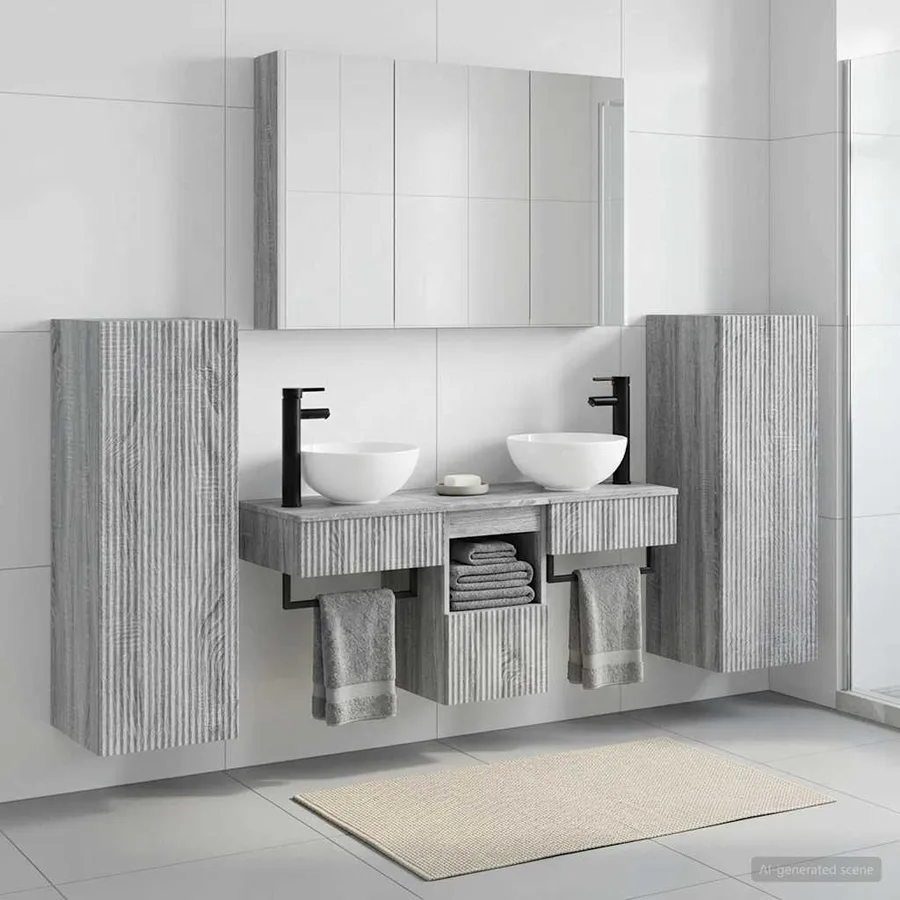 Ensemble de mobilier de salle de bain 6 pcs Sonoma gris - 4