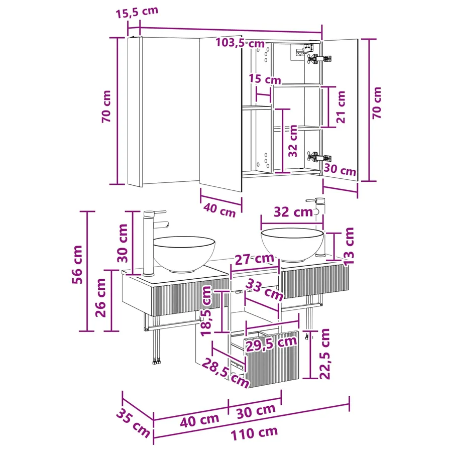 Ensemble d'armoire de salle de bain 4 pc Chêne artisanal - 15