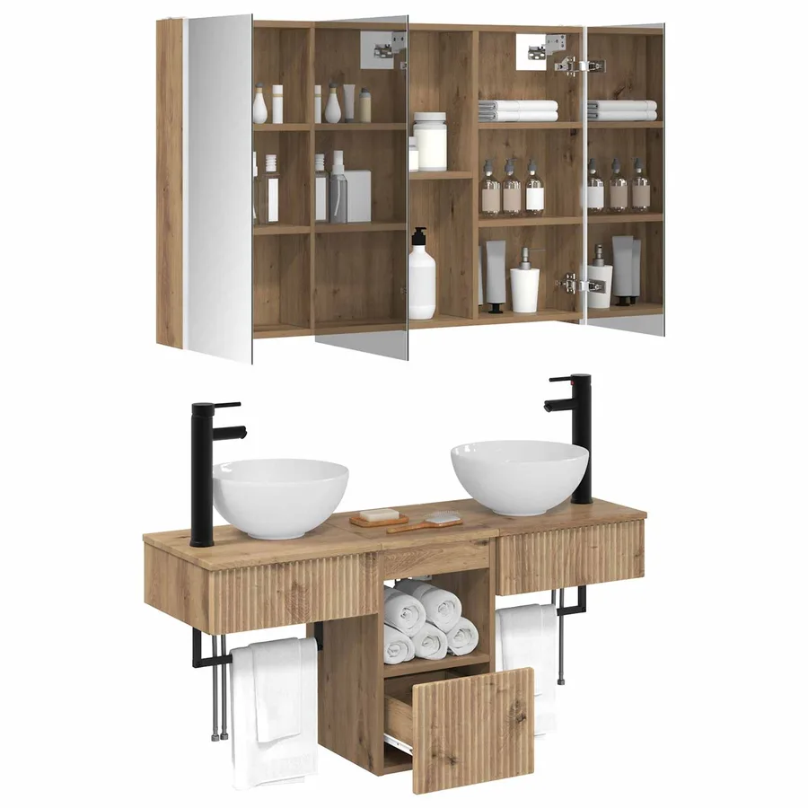 Ensemble d'armoire de salle de bain 4 pc Chêne artisanal - 3