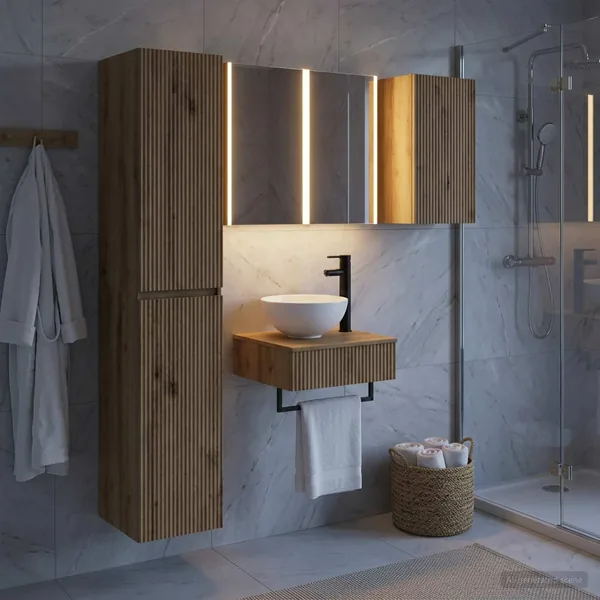 Ensemble de mobilier de salle de bain 5 pc Chêne artisanal