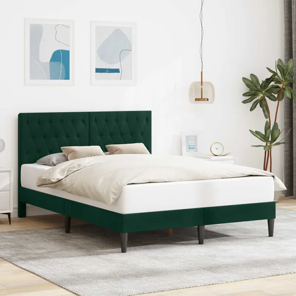 Cadre de lit avec tête de lit Vert foncé 140 x 190 cm Velours
