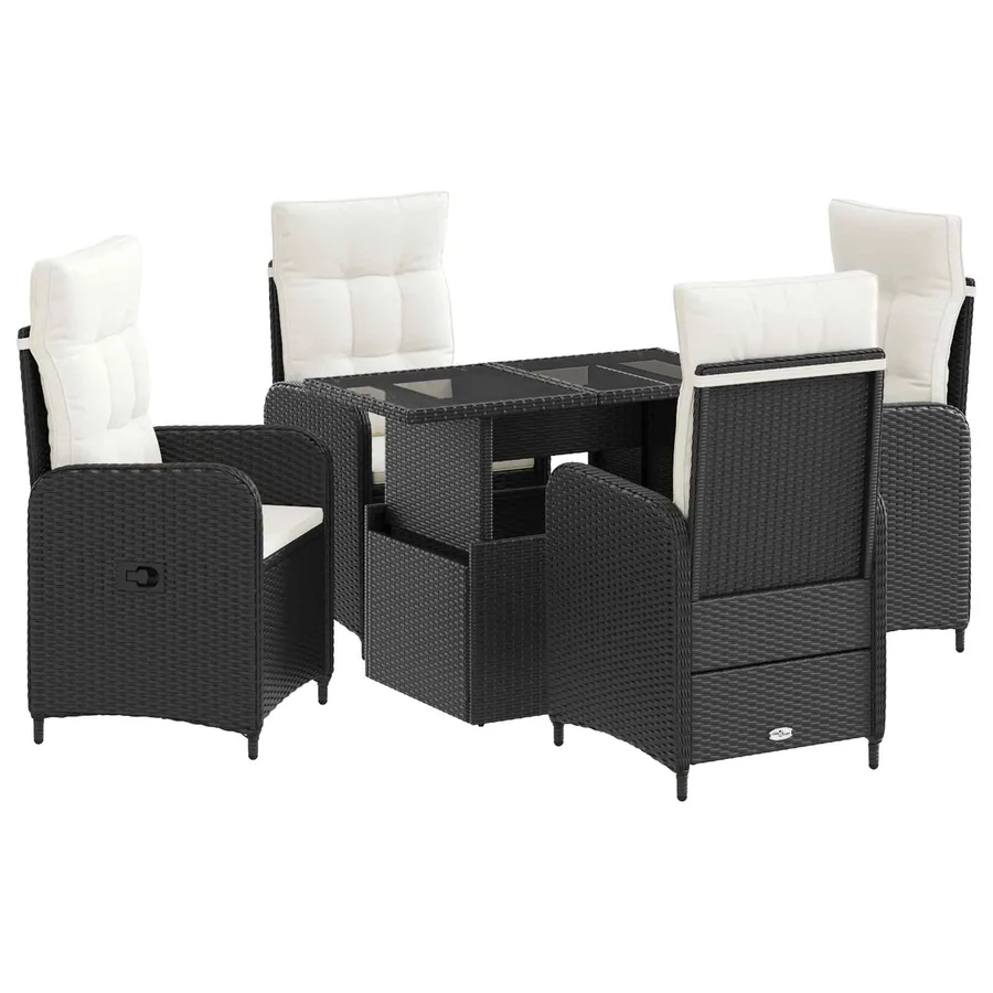 Ensemble de repas extérieur 5 pcs Noir et blanc crème polyrotin - 2
