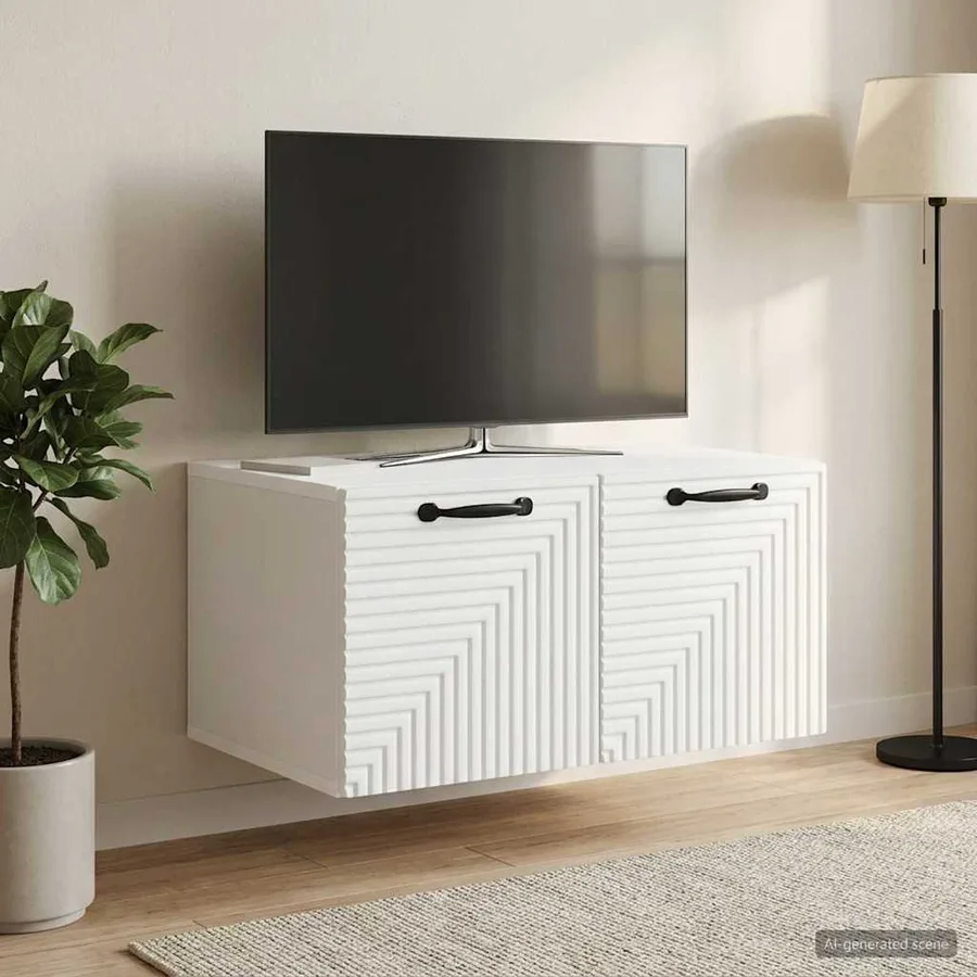 Meuble TV mural Blanc 59,5 x 41 x 30 cm Bois d'ingénierie - 4