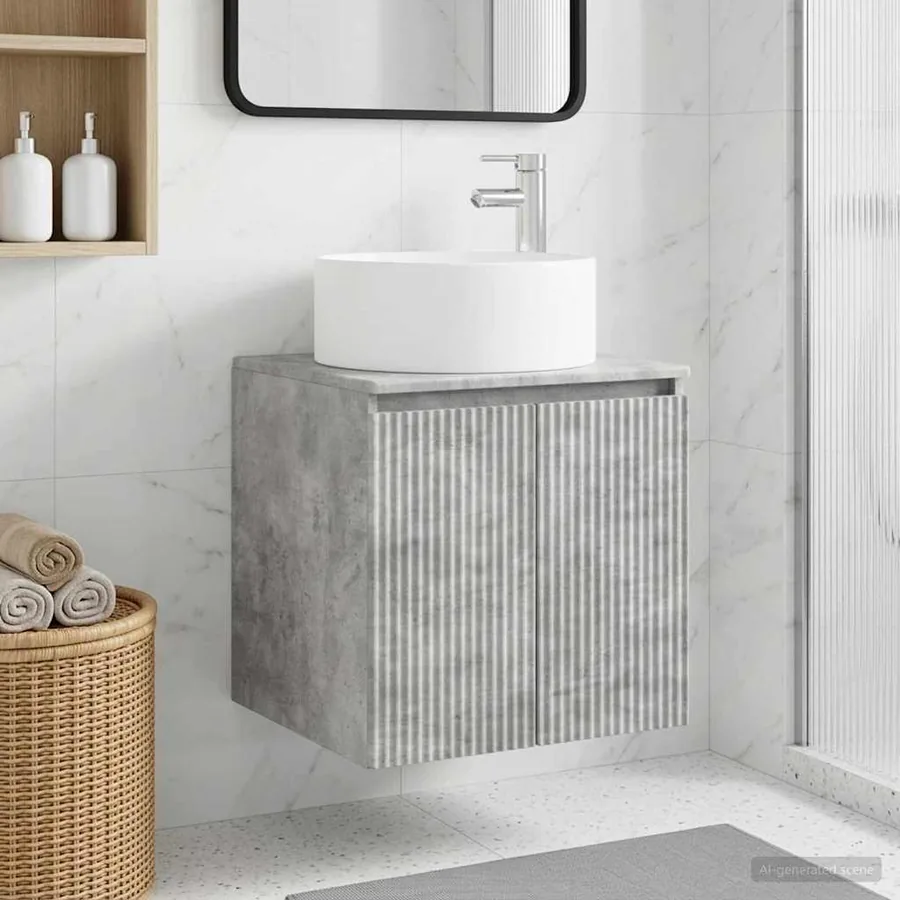 Meuble de lavabo mural Gris béton 49,5 x 44,5 x 65,5 cm