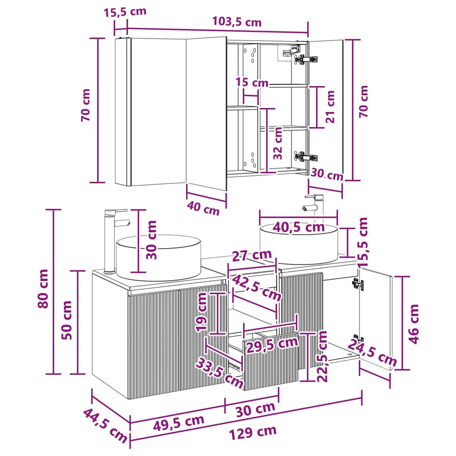 Ensemble d'armoire de salle de bain 4 pcs Blanc - 14