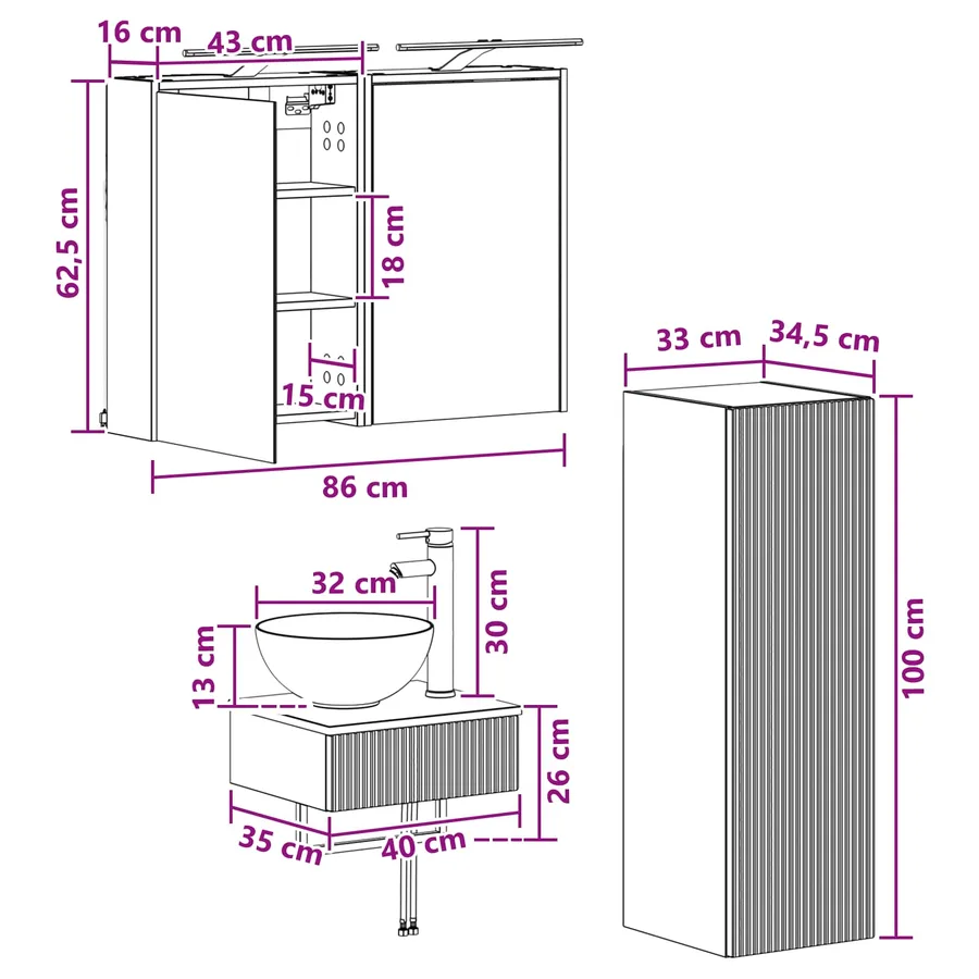 Ensemble d'armoire de salle de bain 4 pcs Blanc - 12