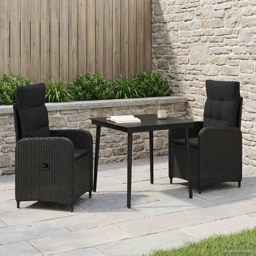 Ensemble de Tables Basses avec coussin avec oreiller 3 pcs Noir - 3