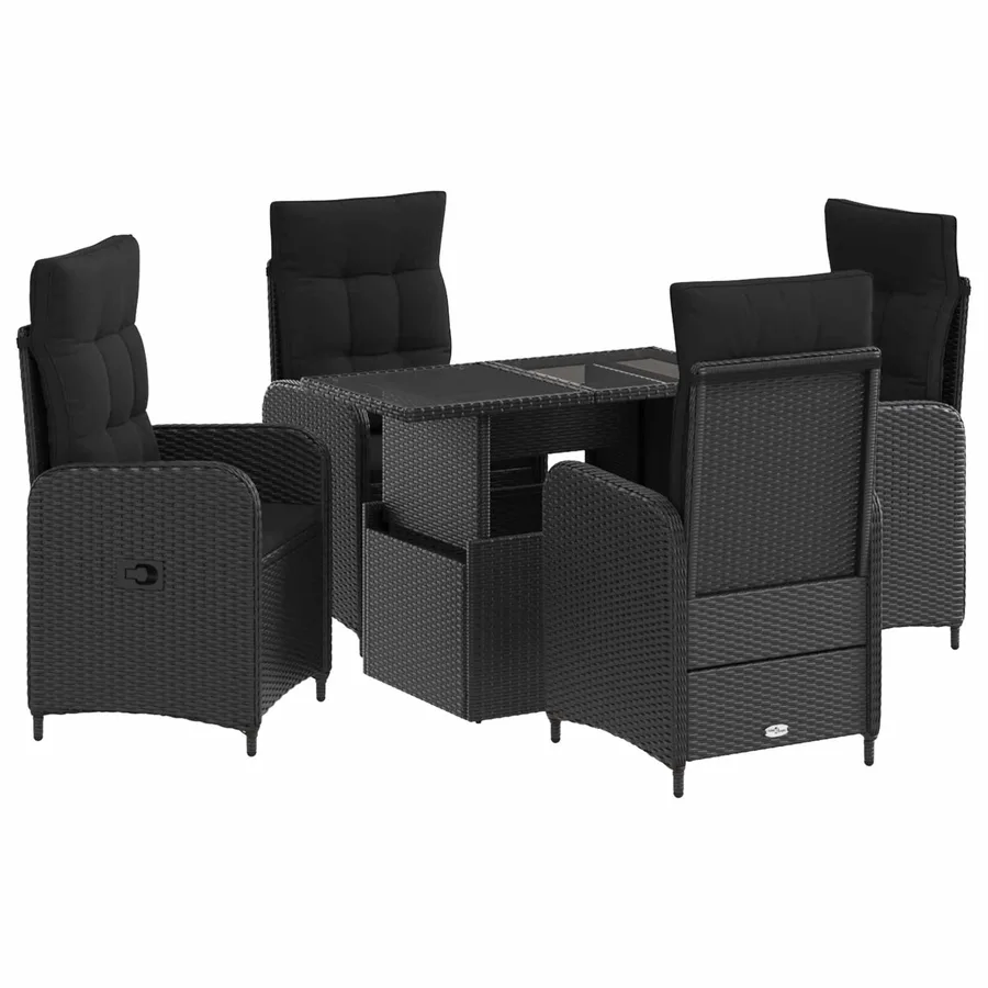 Ensemble de repas extérieur 5 pcs Noir polyrotin - 2