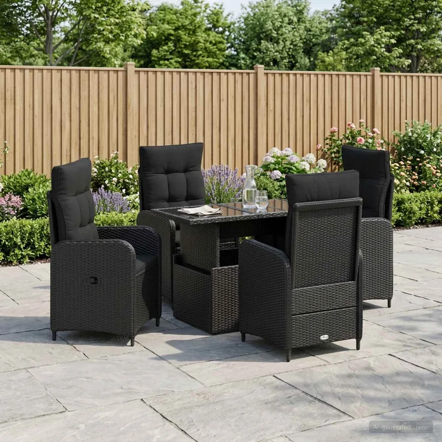 Ensemble de repas extérieur 5 pcs Noir polyrotin - 3