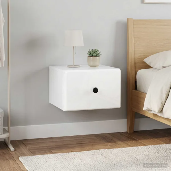Cabinet de chevet mural 2 pcs Blanc brillant 34,5 x 33 x 20 cm
