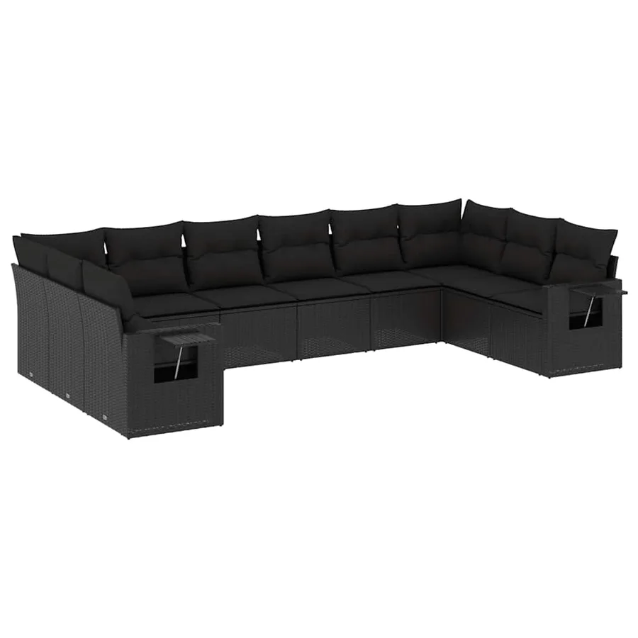 Salon de jardin 10 pcs avec coussins noir résine tressée - 2