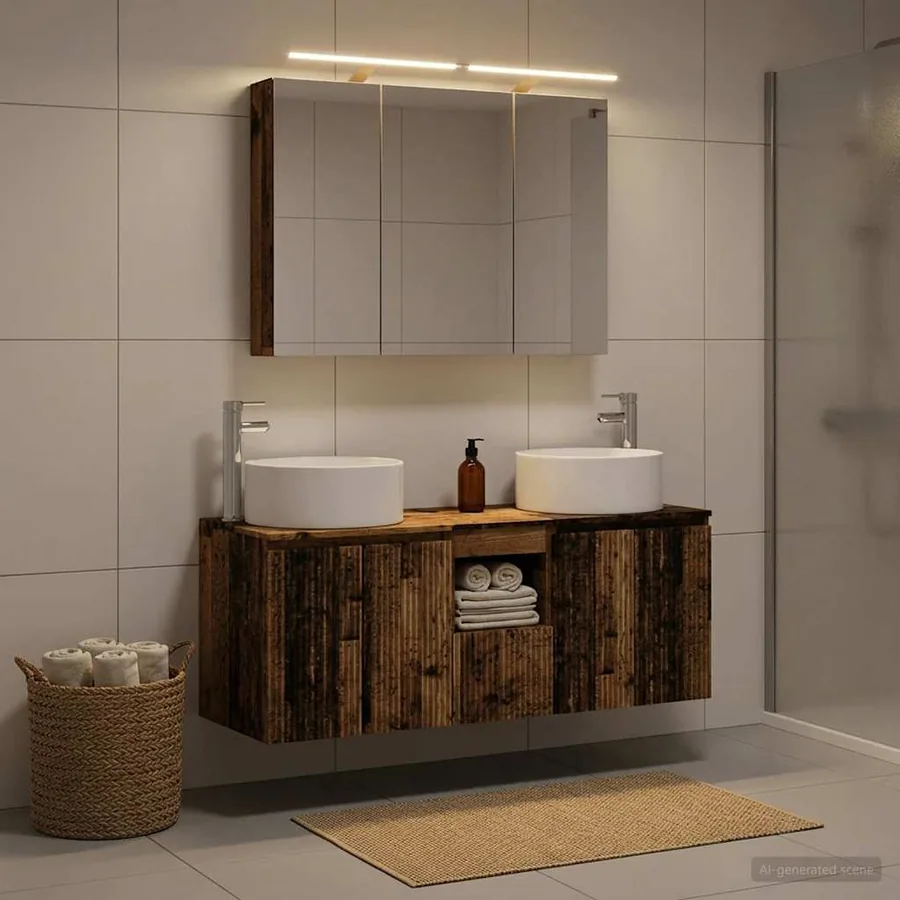 Ensemble d'armoire de salle de bain 4 pcs Bois ancien