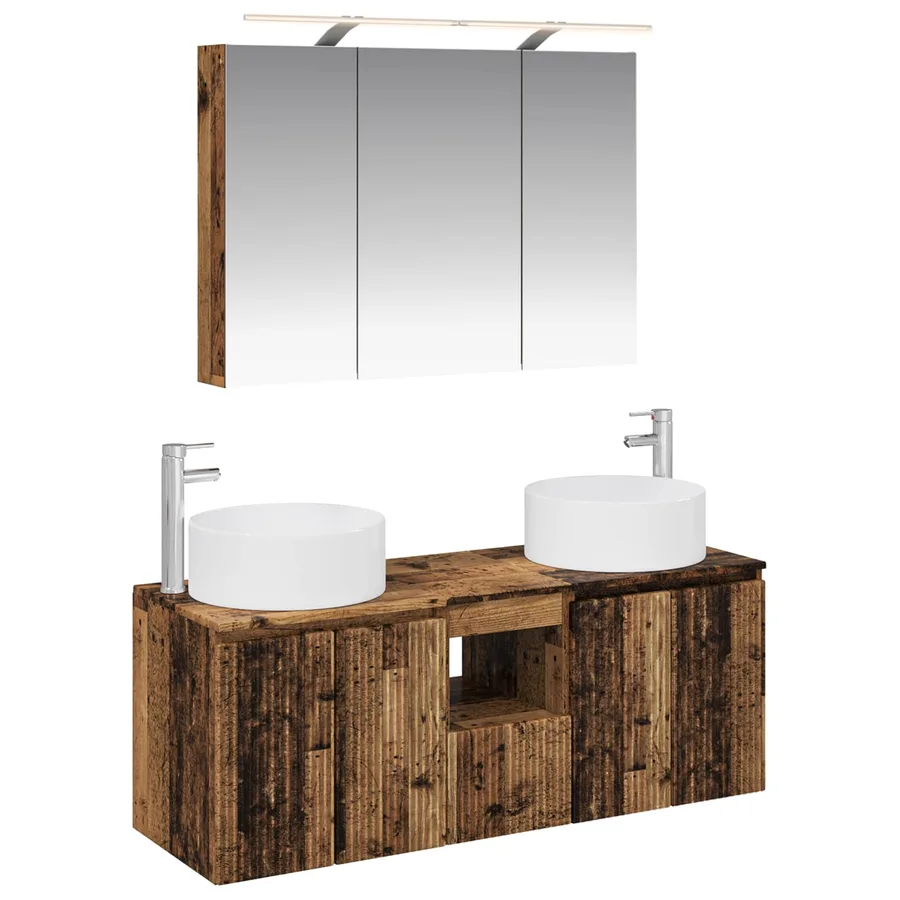 Ensemble d'armoire de salle de bain 4 pcs Bois ancien - 2