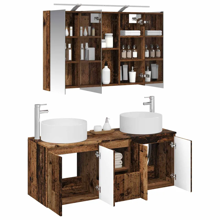 Ensemble d'armoire de salle de bain 4 pcs Bois ancien - 3