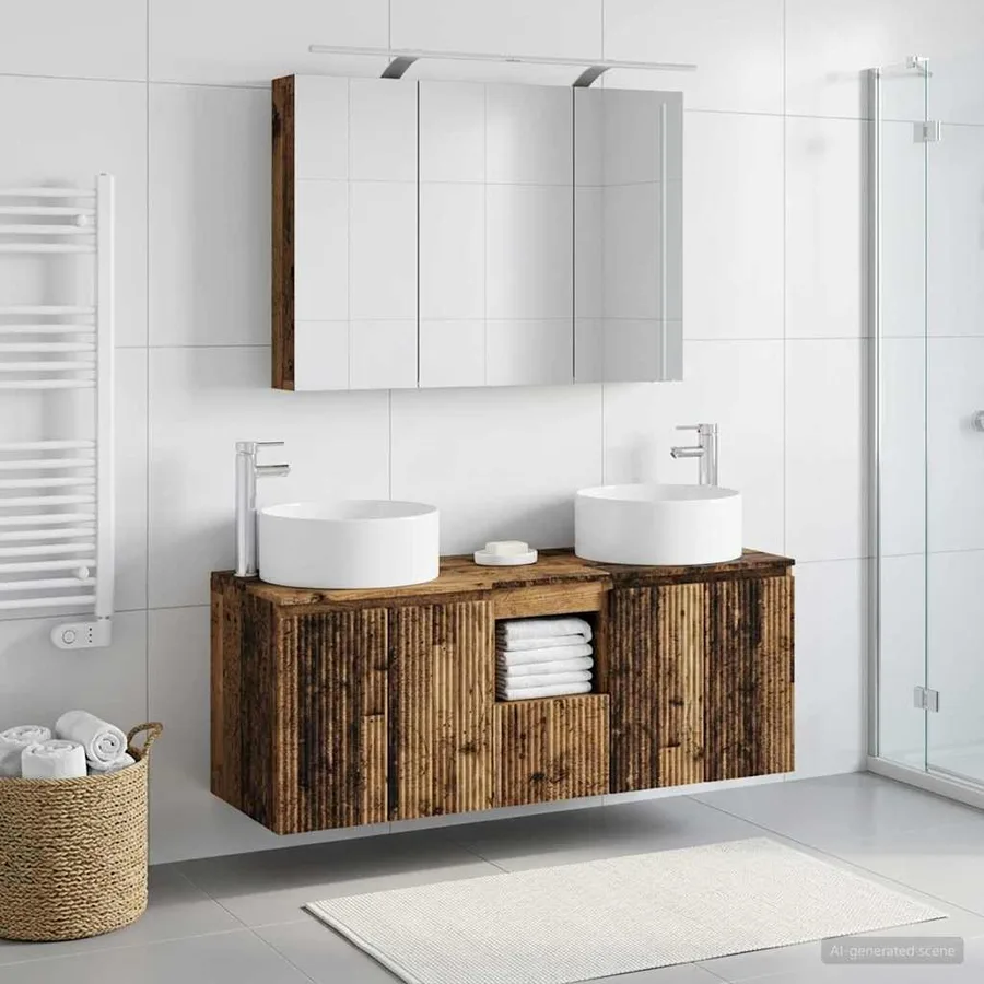 Ensemble d'armoire de salle de bain 4 pcs Bois ancien - 4