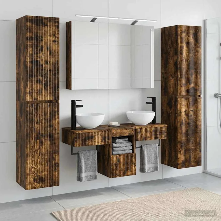 Ensemble de mobilier de salle de bain 6 pcs Chêne fumé