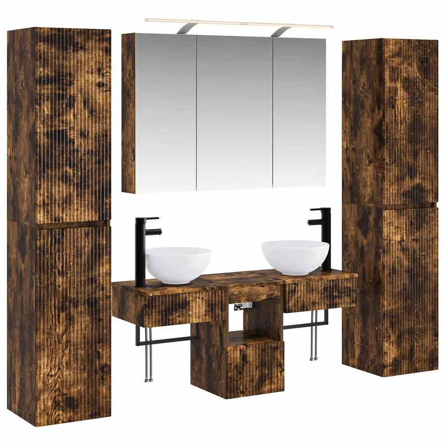 Ensemble de mobilier de salle de bain 6 pcs Chêne fumé - 2