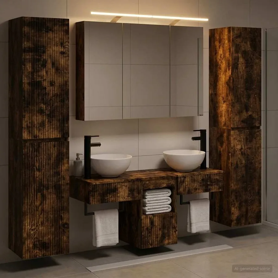 Ensemble de mobilier de salle de bain 6 pcs Chêne fumé - 4