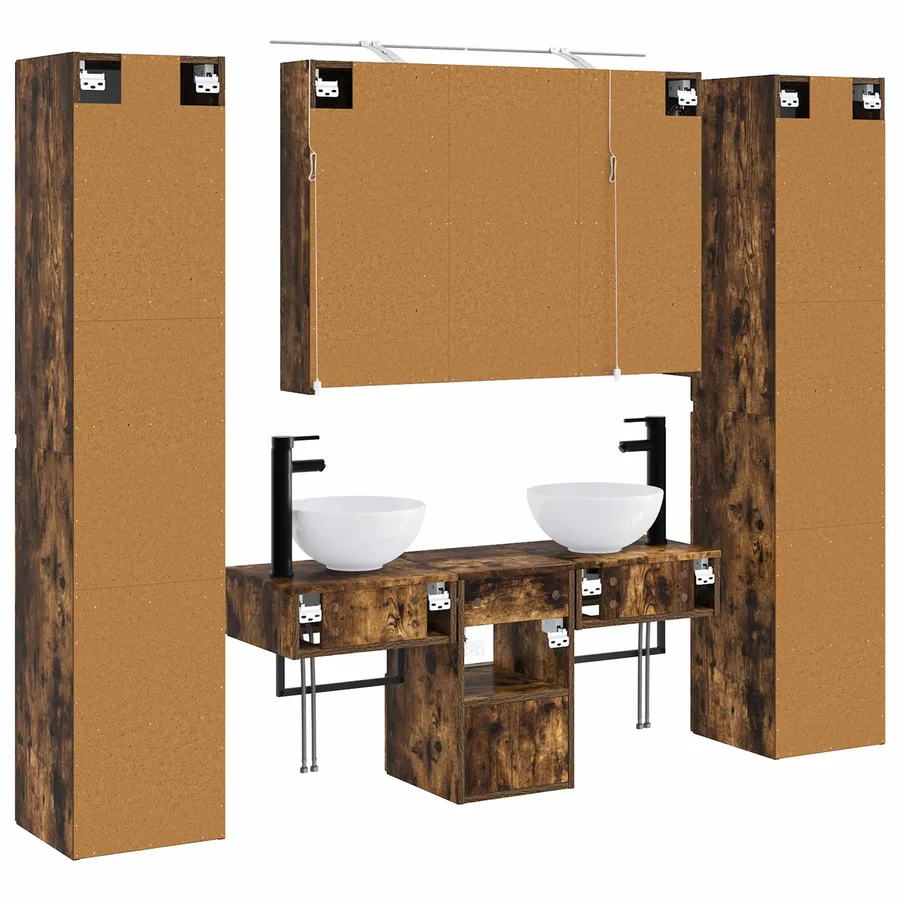 Ensemble de mobilier de salle de bain 6 pcs Chêne fumé - 9