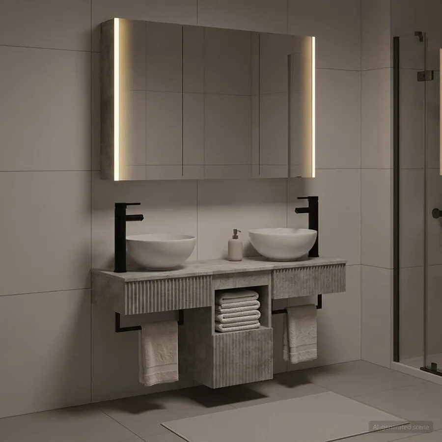 Ensemble d'armoire de salle de bain 4 pcs Gris béton