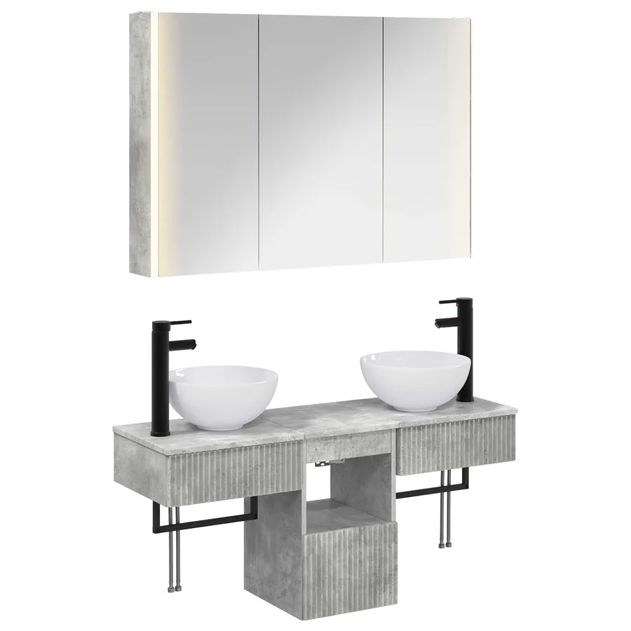 Ensemble d'armoire de salle de bain 4 pcs Gris béton - 2