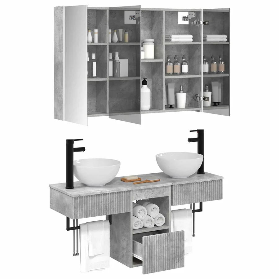 Ensemble d'armoire de salle de bain 4 pcs Gris béton - 3