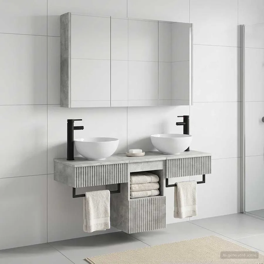 Ensemble d'armoire de salle de bain 4 pcs Gris béton - 4
