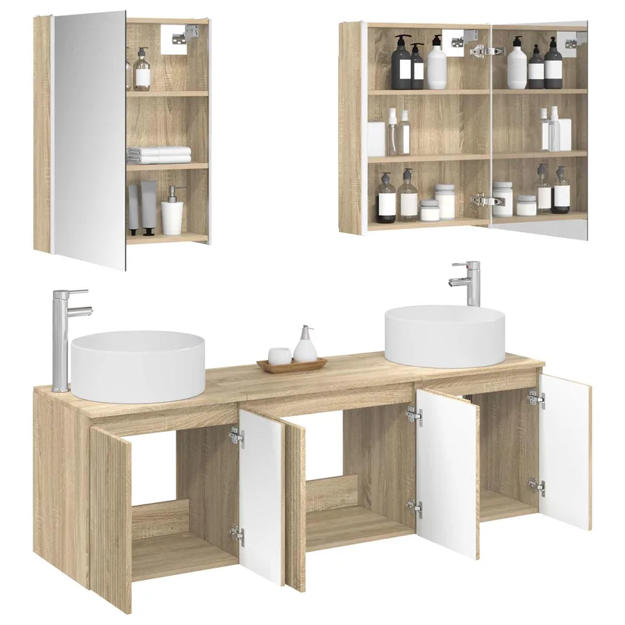 Ensemble d'armoire de salle de bain 5 pcs Chêne Sonoma - 3
