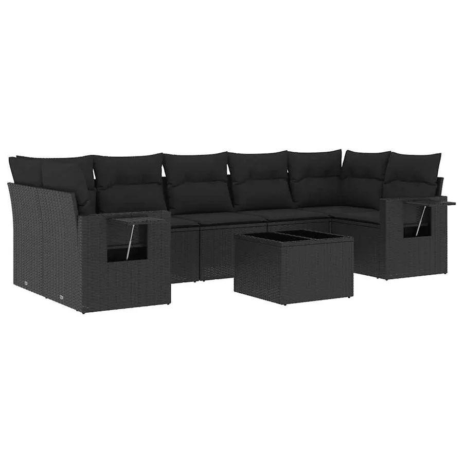 Salon de jardin 8 pcs avec coussins noir résine tressée - 2