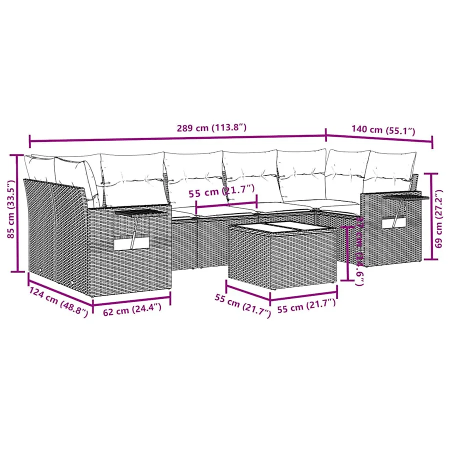 Salon de jardin 8 pcs avec coussins noir résine tressée - 3