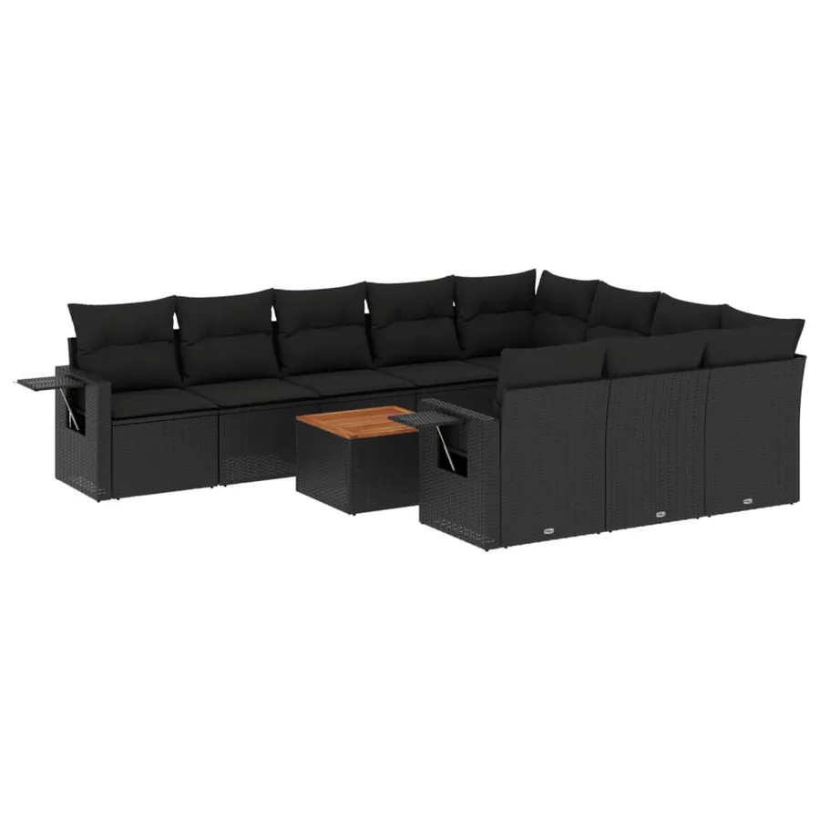 Salon de jardin 11 pcs avec coussins noir résine tressée - 2