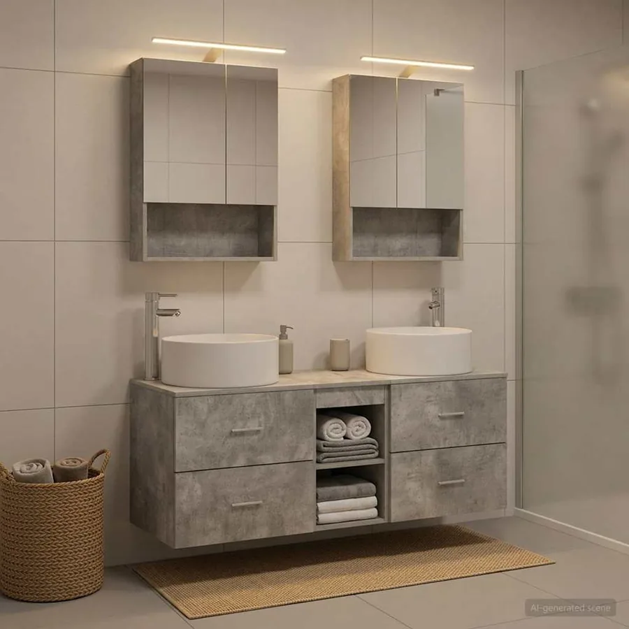 Ensemble de mobilier de salle de bain 5 pcs Gris béton