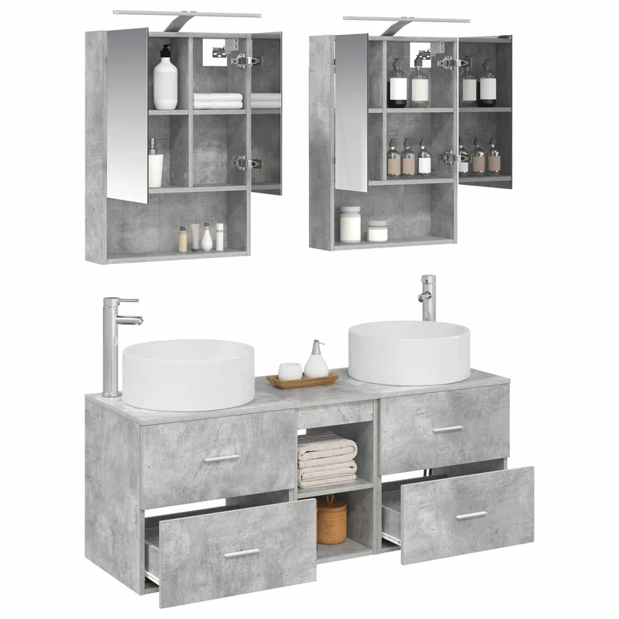 Ensemble de mobilier de salle de bain 5 pcs Gris béton - 3