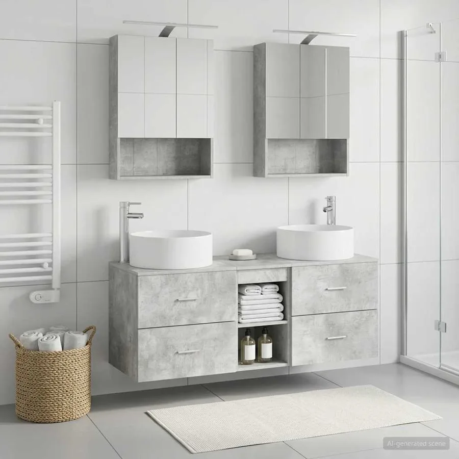 Ensemble de mobilier de salle de bain 5 pcs Gris béton - 4