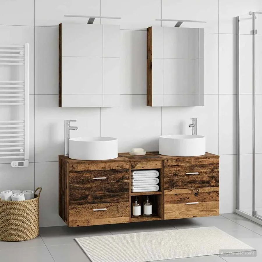 Ensemble de mobilier de salle de bain 5 pcs Bois ancien